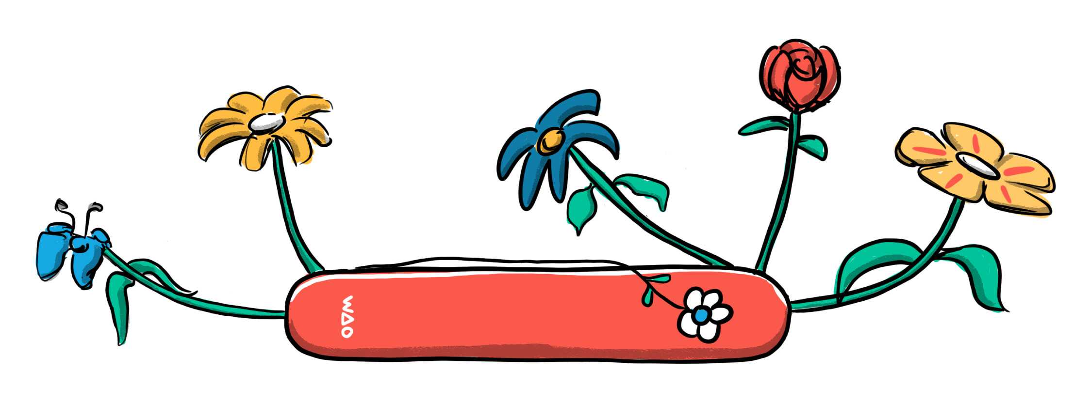 A swiss army knife with flowers instead of blades